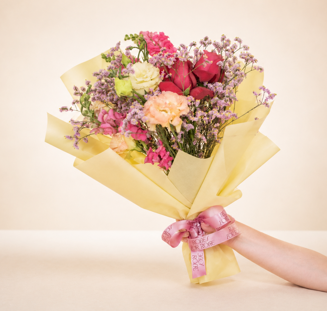Bouquet romántico con rosas y lisianthus - Roses for Rosie
